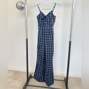 Plaid Navy tie front jumpsuit Size S